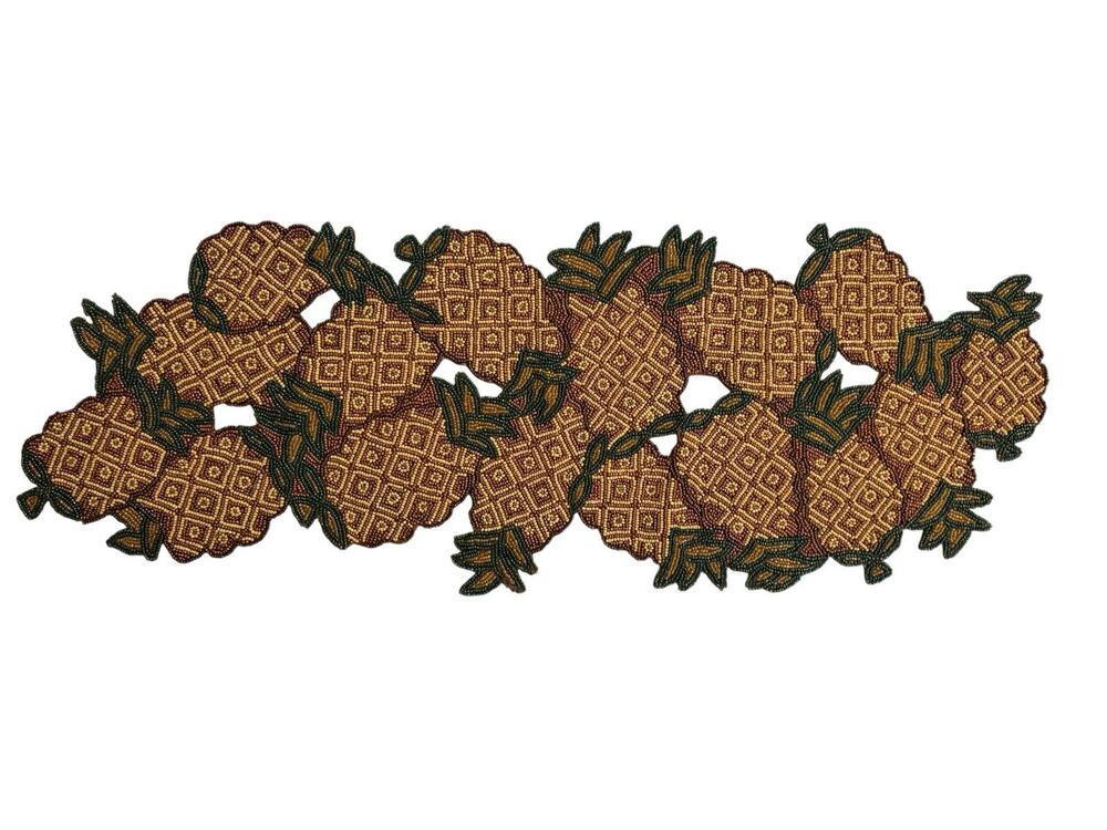 Pier 1 Table Runner Beaded Pineapple Luau Tropical Beachy Dining Decor 13"x35”